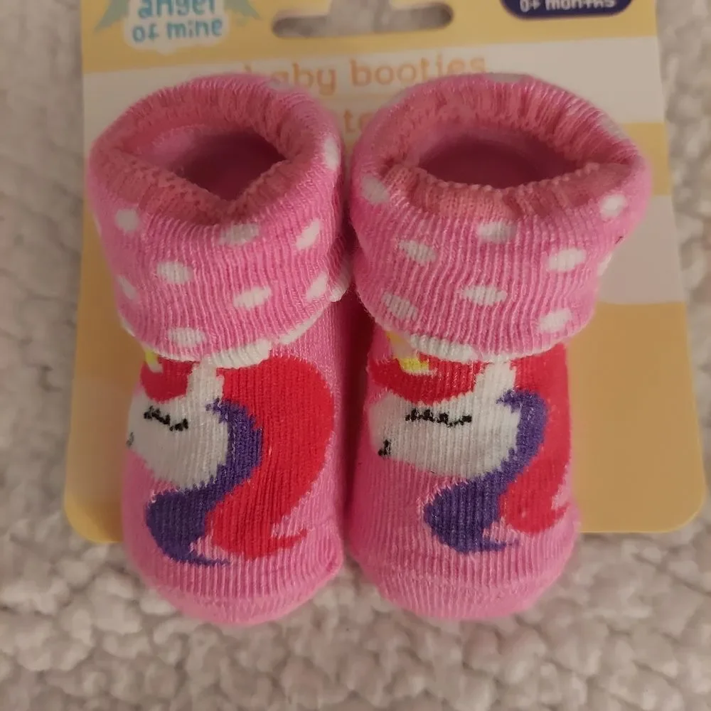 Baby Girl Newborn Booties Pink Unicorn